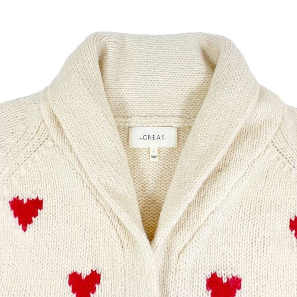 The GREAT. The Heart Lodge Cardigan. Cream & Holly Hearts Size 1|S - Picture 5 of 10